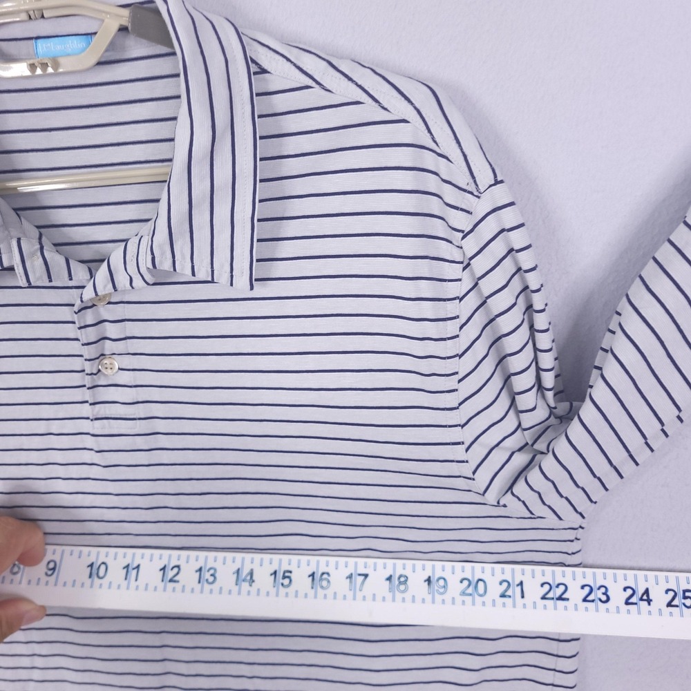 J McLaughlin Polo Shirt Mens XL White Navy Stripe Long Sleeve Pima Cotton Top - Picture 12 of 13